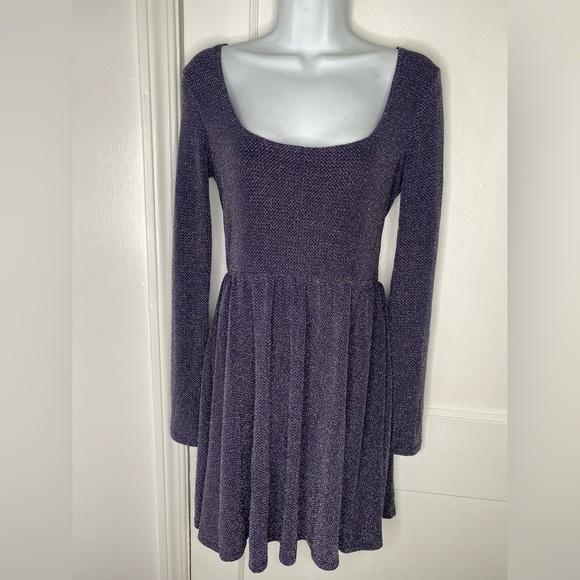 Free People NWT Midnight Shimmer Skater Mini Metallic Dress - Picture 2 of 8
